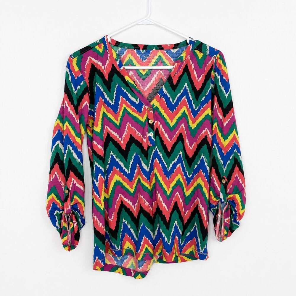 Lilly Pulitzer Top Janelle S Preppy Chevron Stripe Colorful Pima Cotton Casual